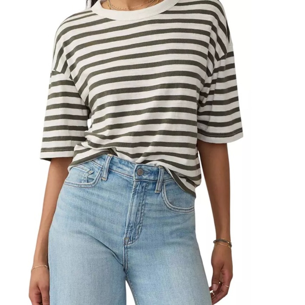 Faherty Olive and Cream Striped Tee NWOT